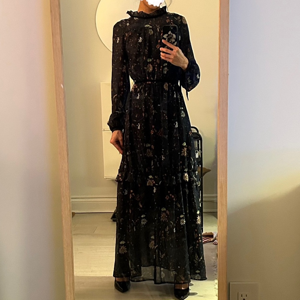 Floral Long Sleeve Dress - Navy